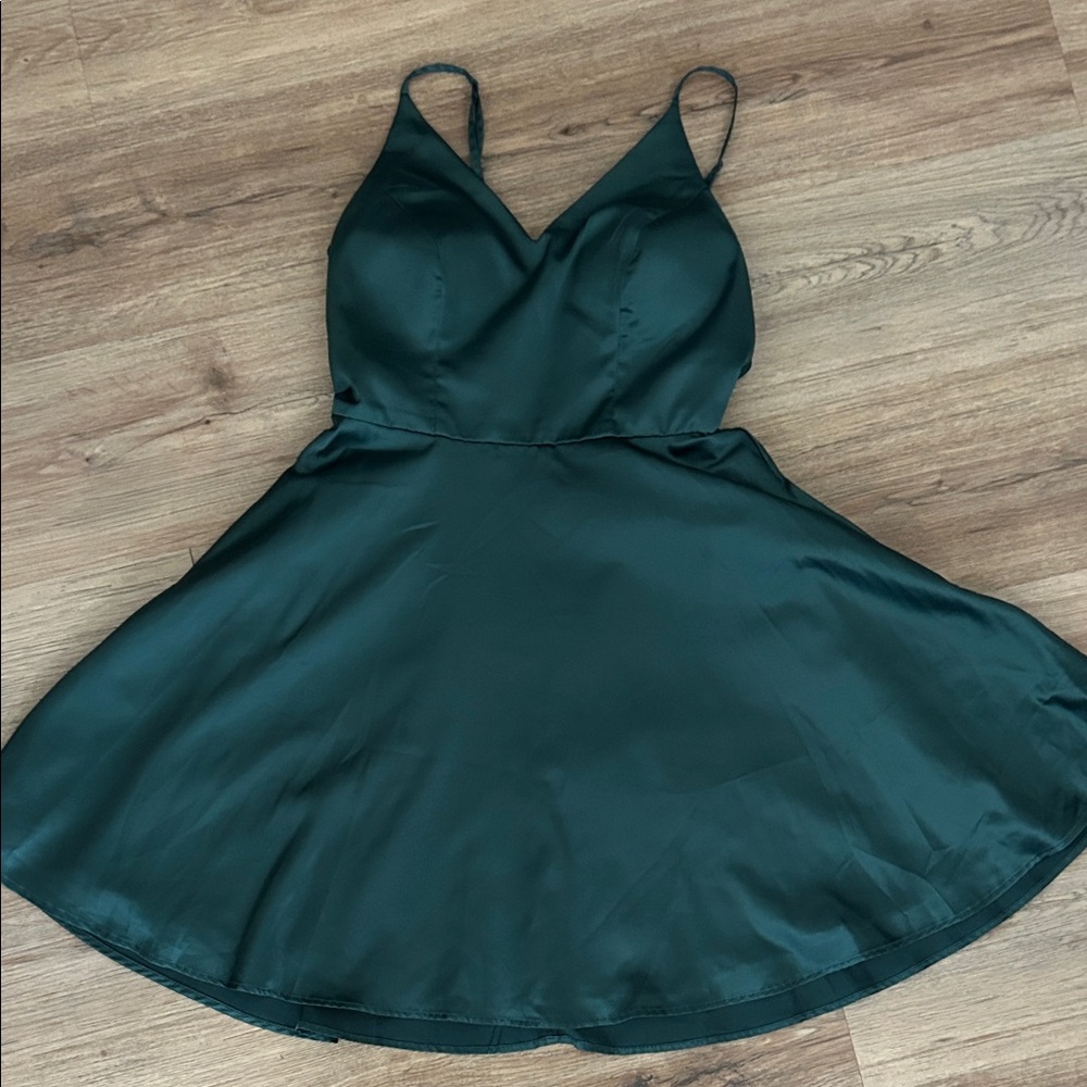 B Darlin Deep Green Mini Dress with Spaghetti Straps